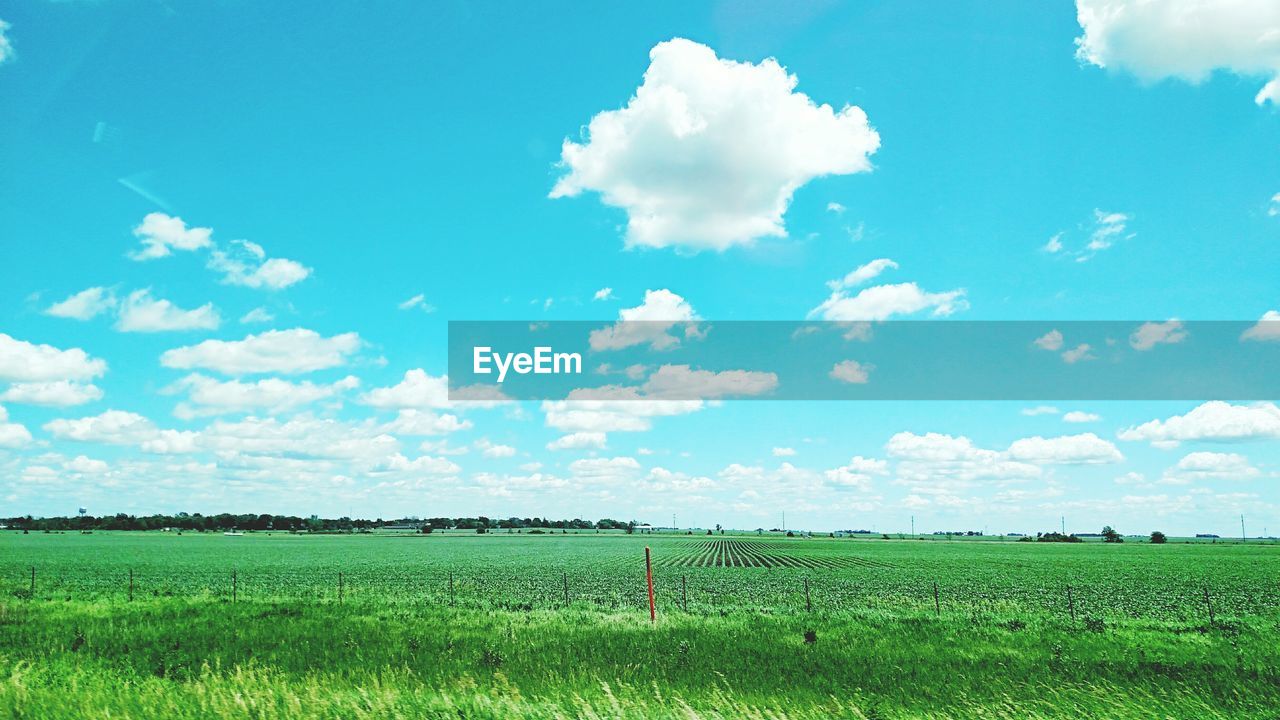 Scenic view of field against cloudy sky