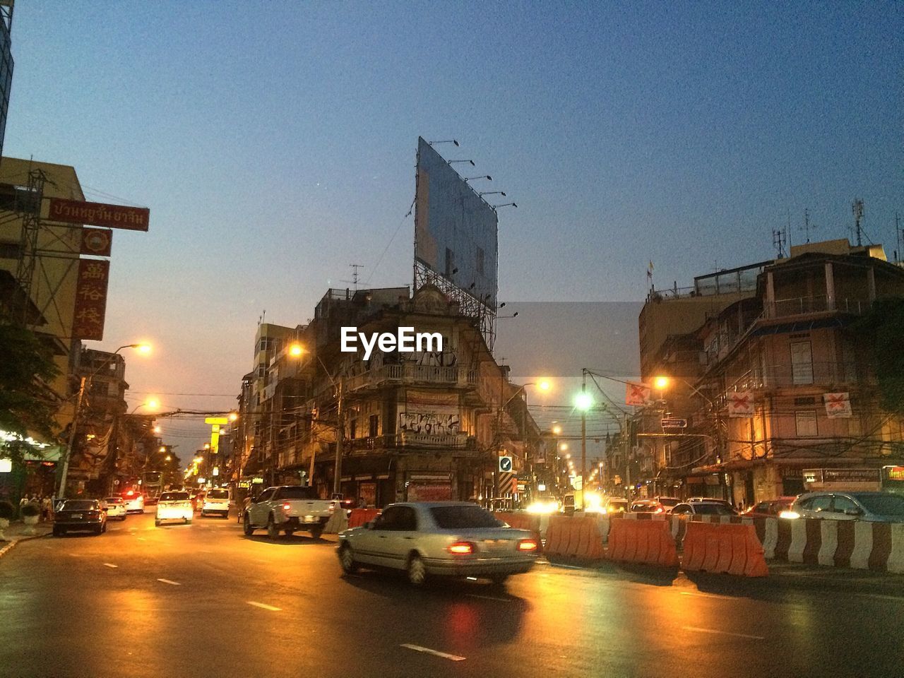 View of city street against clear sky