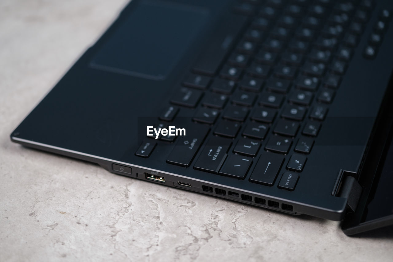 high angle view of laptop keyboard