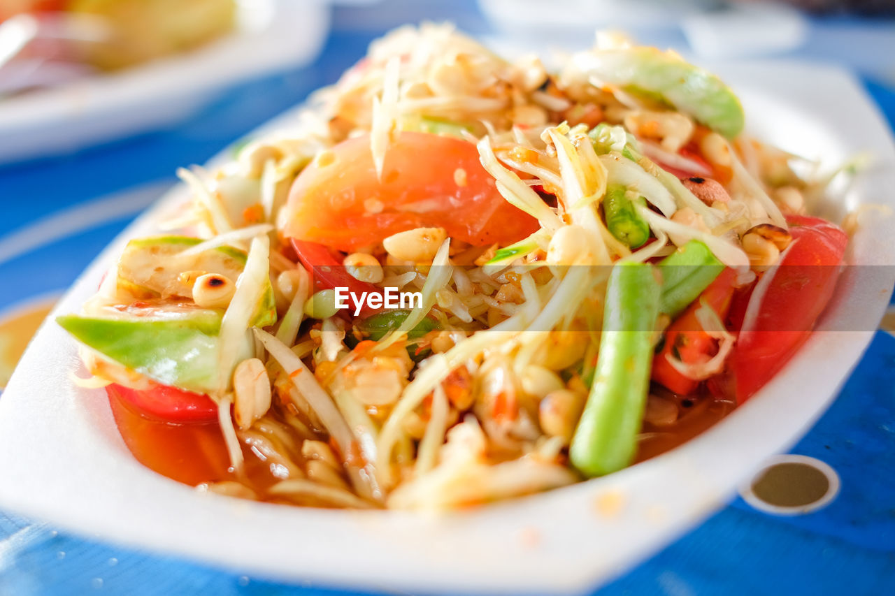 CLOSE-UP OF NOODLES SERVED IN PLATE