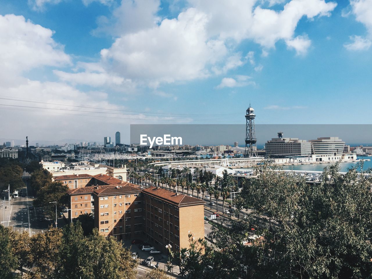 High angle view of buildings in city