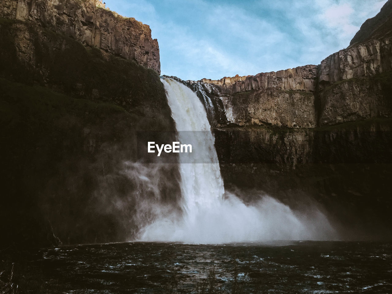 Low angle view of waterfall