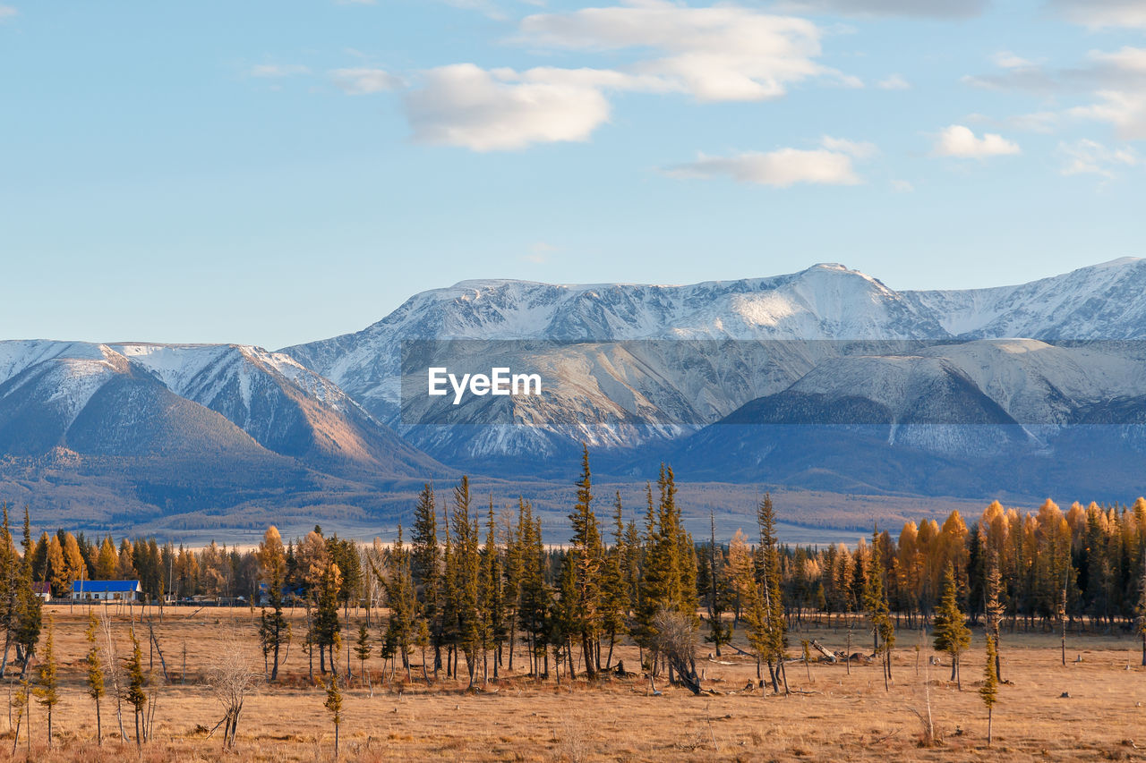 Scenic view of snowcapped mountains against sky