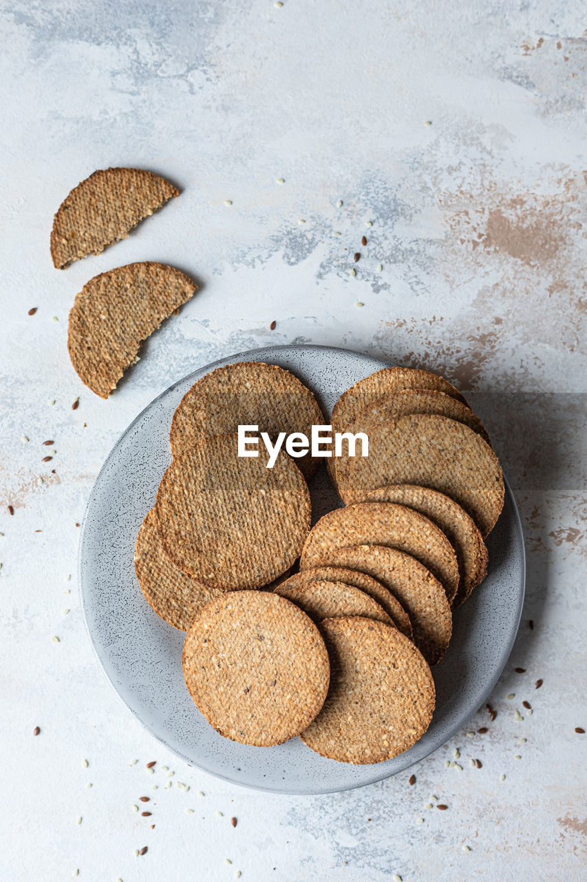 Delicious crackers with sesame and flax seeds. healthy snack.