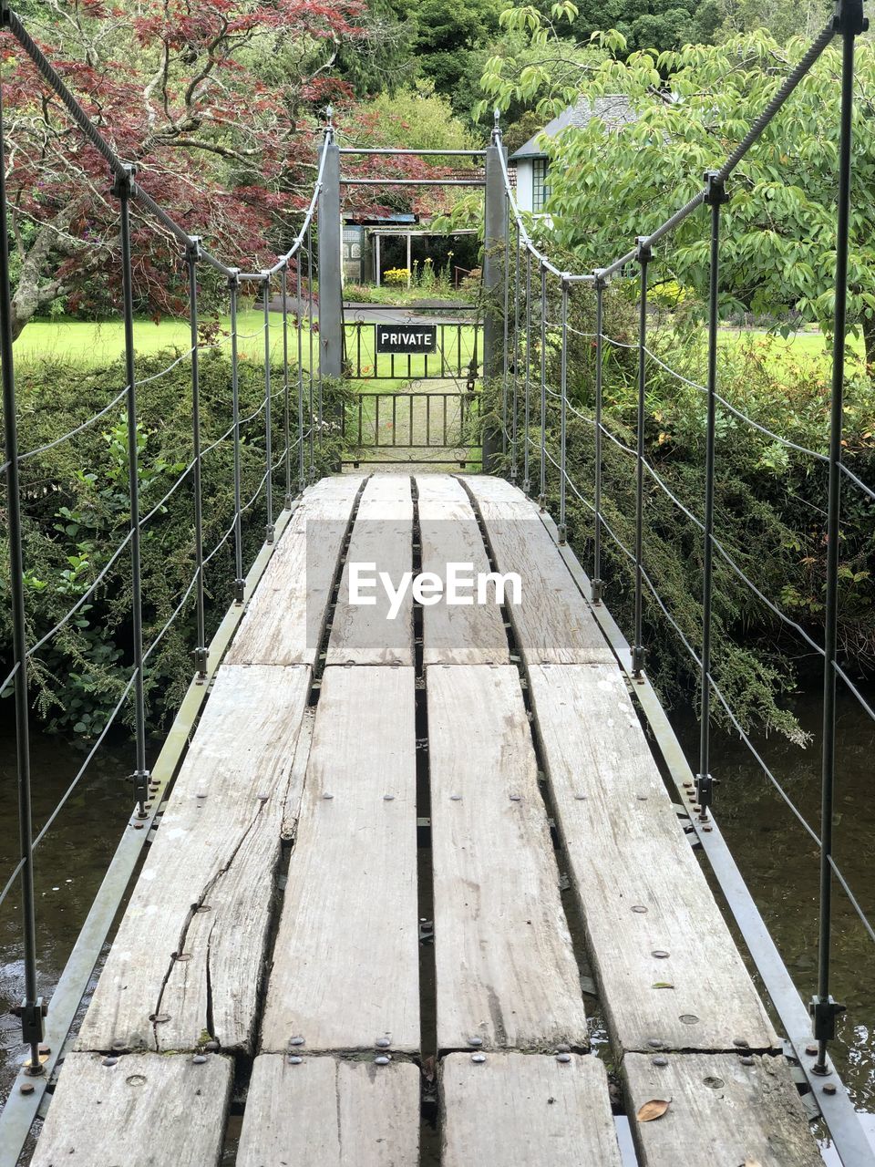 HIGH ANGLE VIEW OF FOOTBRIDGE OVER FOREST