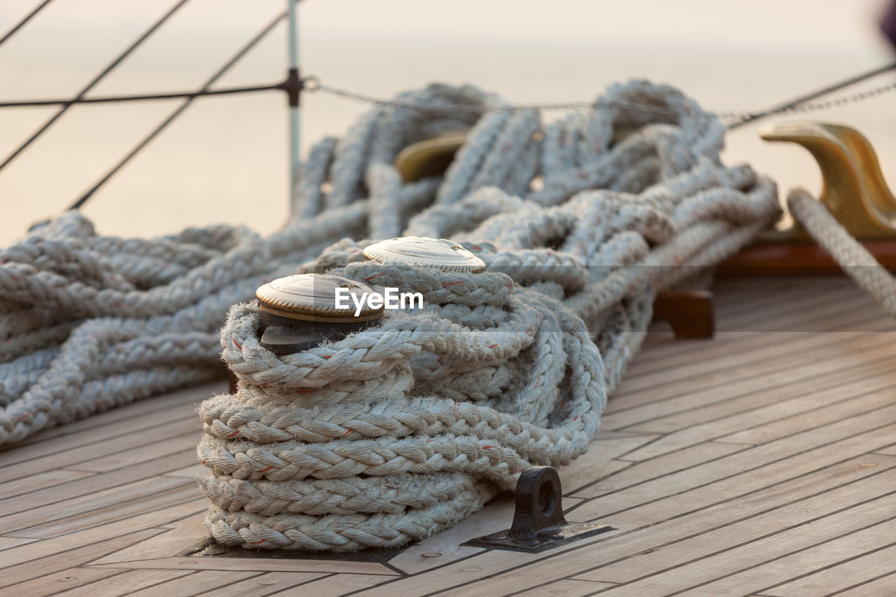 Close-up of rope tied on boat