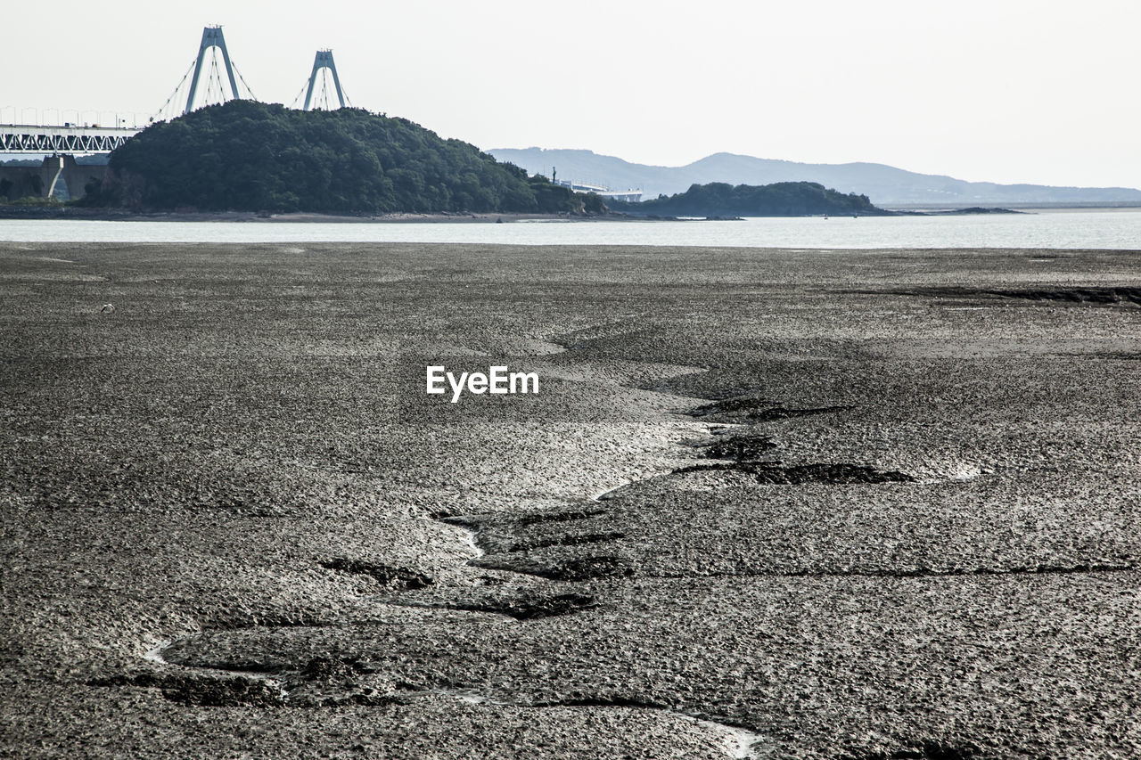 Scenic view of beach against clear sky