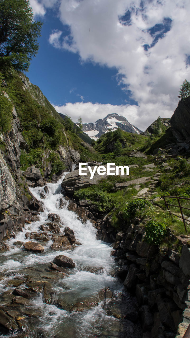 SCENIC VIEW OF MOUNTAINS AND WATERFALL