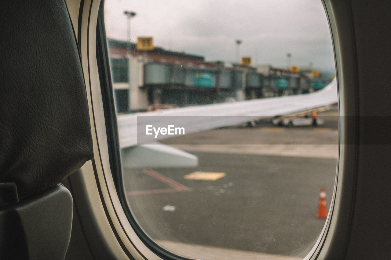 Close-up of airplane window