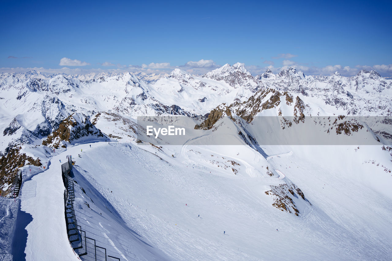 View of the ski slope and mountains from a height of 3440 m in pitztal, austria