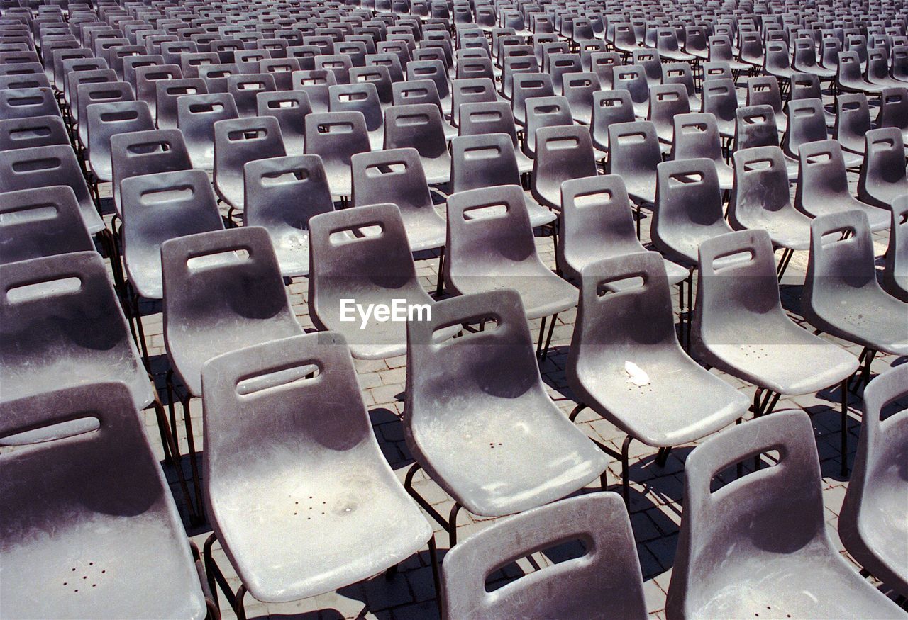 High angle view of empty chairs