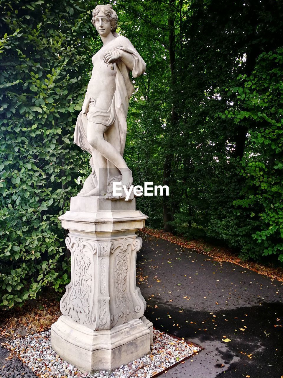 STATUE AGAINST TREES AND PLANTS