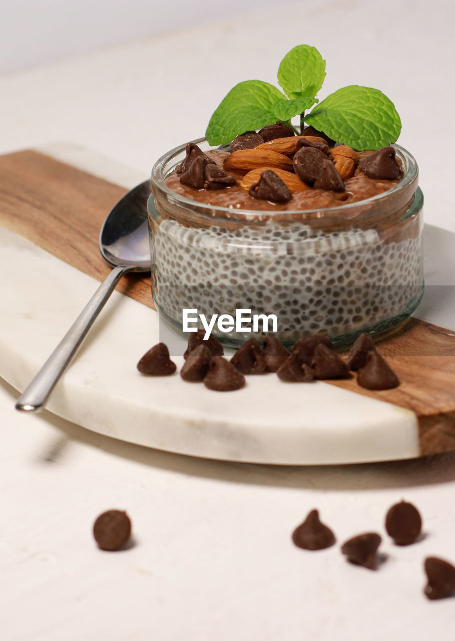 high angle view of dessert in plate on table