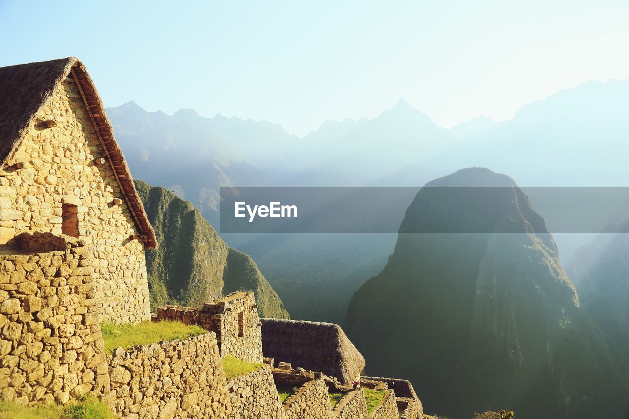 View of machu picchu during foggy weather