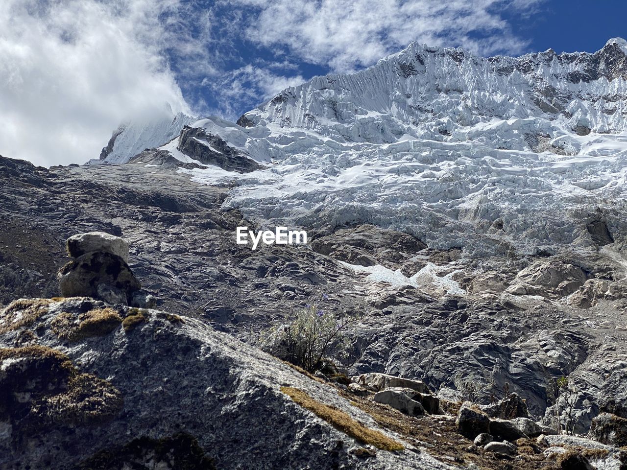 AERIAL VIEW OF SNOWCAPPED MOUNTAIN