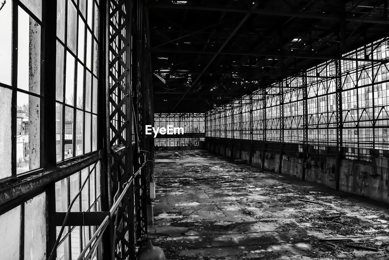 Abandoned empty warehouse windows