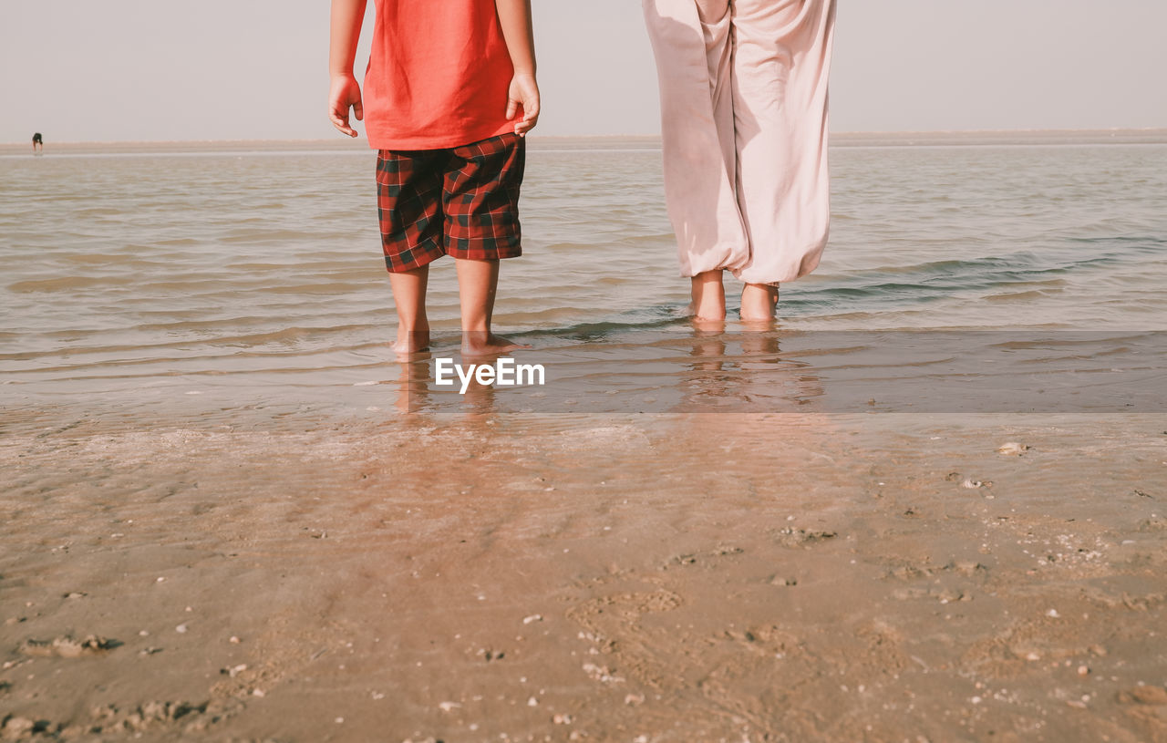 Rear view full length of couple standing at beach