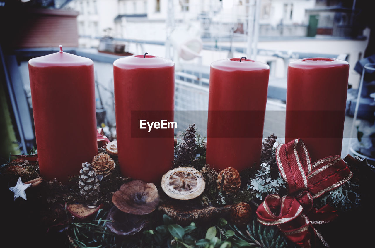 Close-up advent wreath with candles