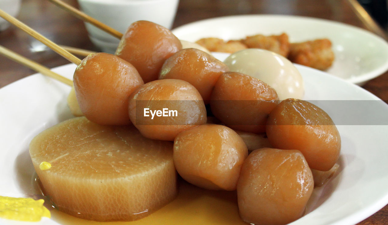 Close-up of oden in plate