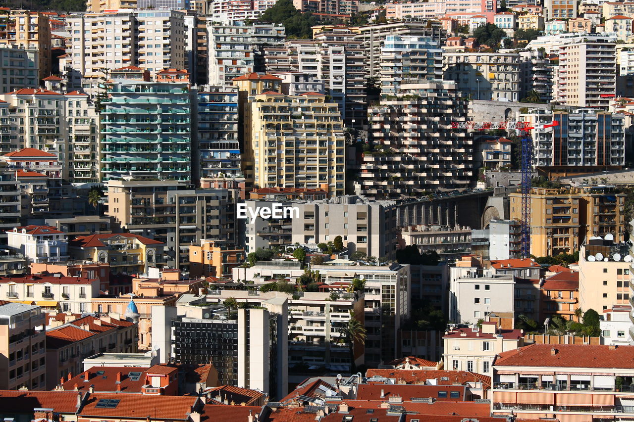 High angle view of buildings in city