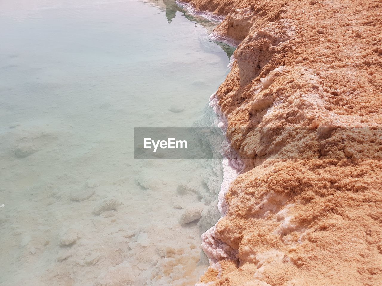 HIGH ANGLE VIEW OF ROCK FORMATIONS ON SHORE