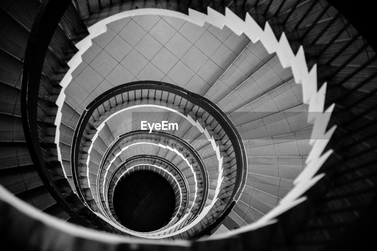 High angle view of spiral staircase in building