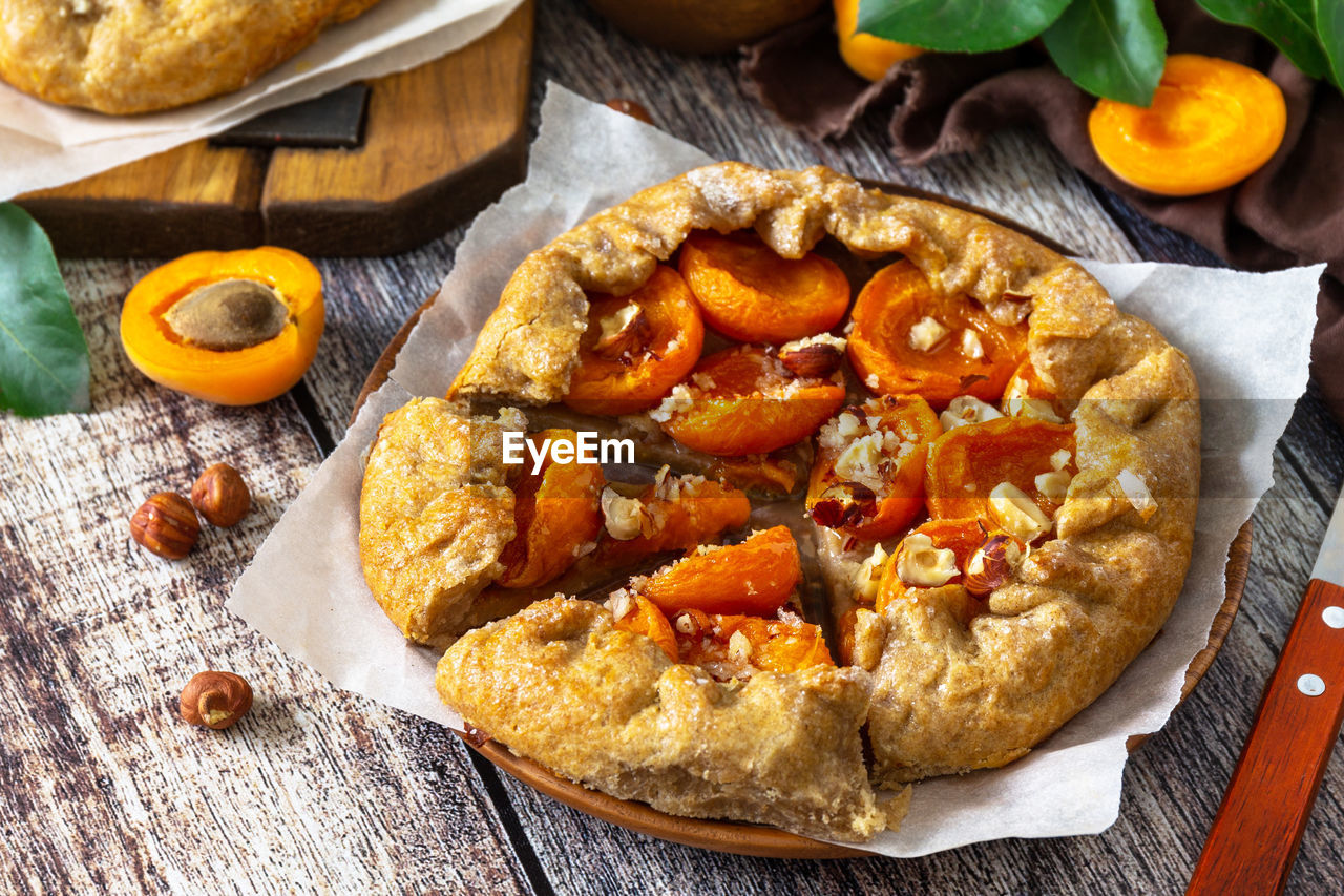 Healthy pastries gluten free, made from rye flour, diet food. apricot galette with hazelnut. 