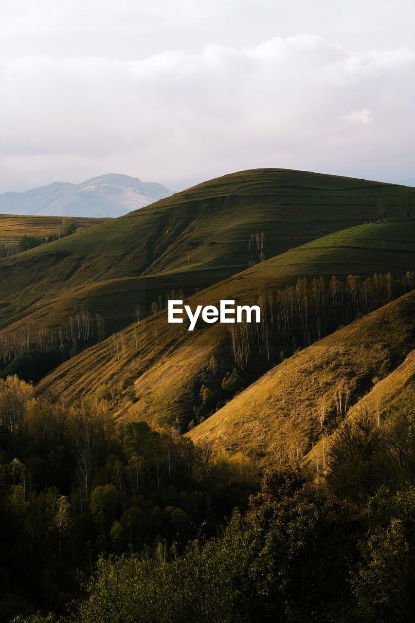 Scenic view of autumn mountain landscape against sky