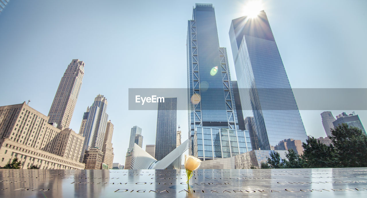 Low angle view of skyscrapers against sky