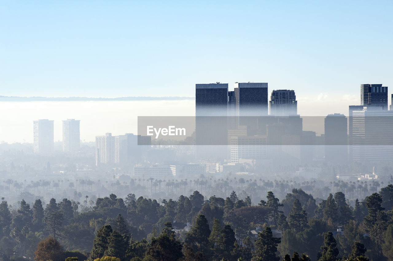 Classic southern california inversion layer hovering over the century city skyline