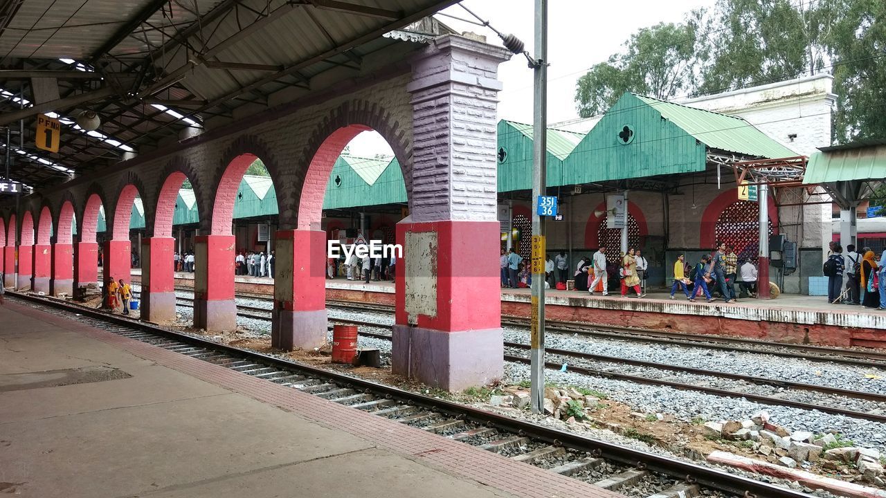 Railroad station platform against sky