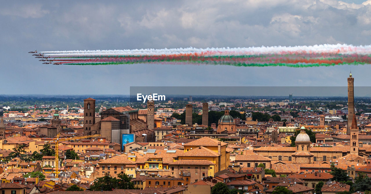 Aerial view of city against sky frecce tricolore