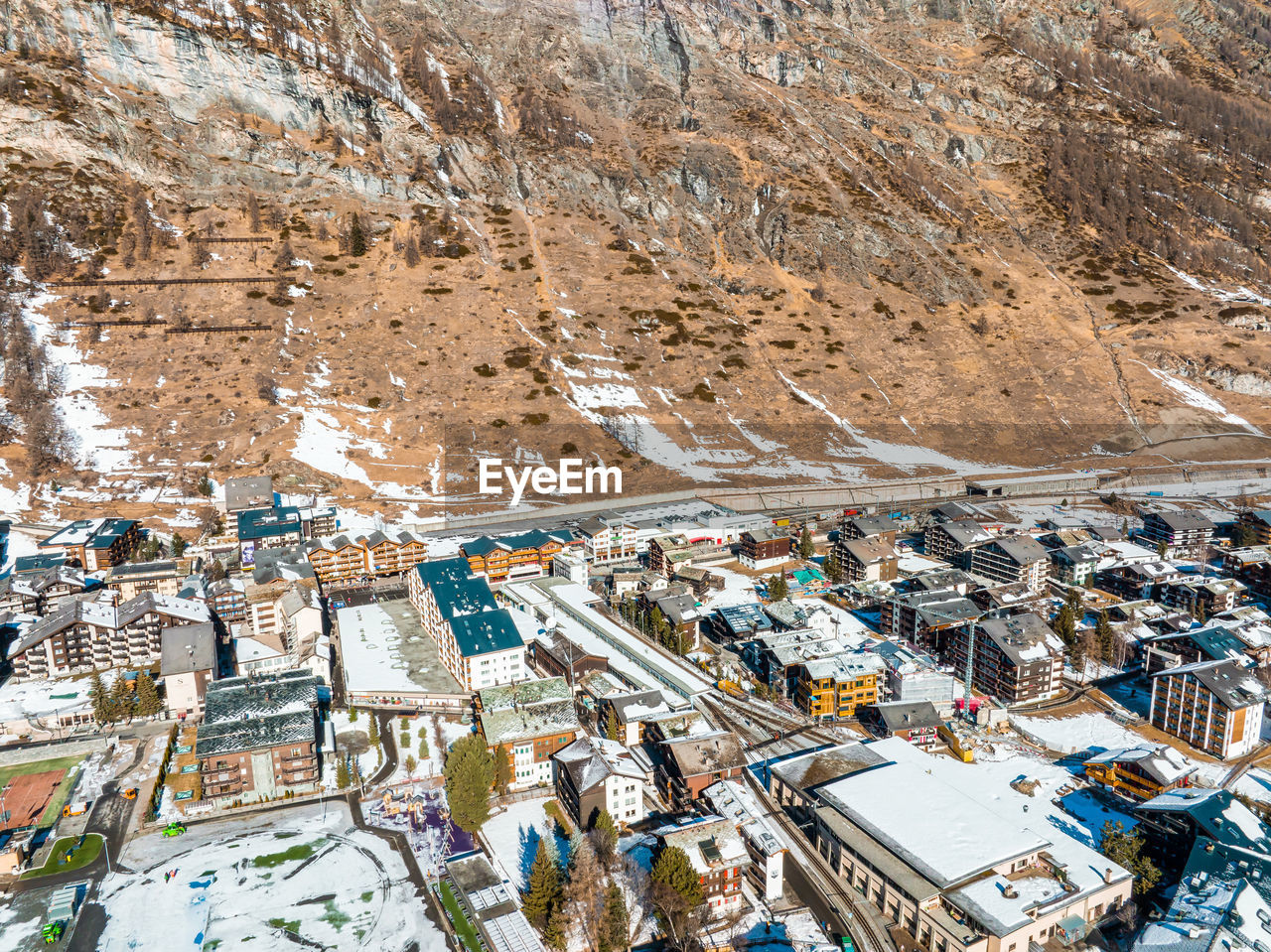 Aerial view on zermatt valley and matterhorn peak