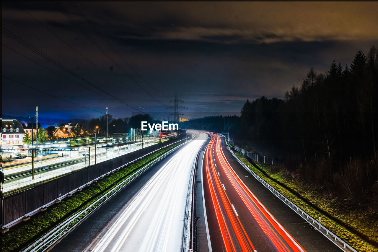 Light trails on highway at night