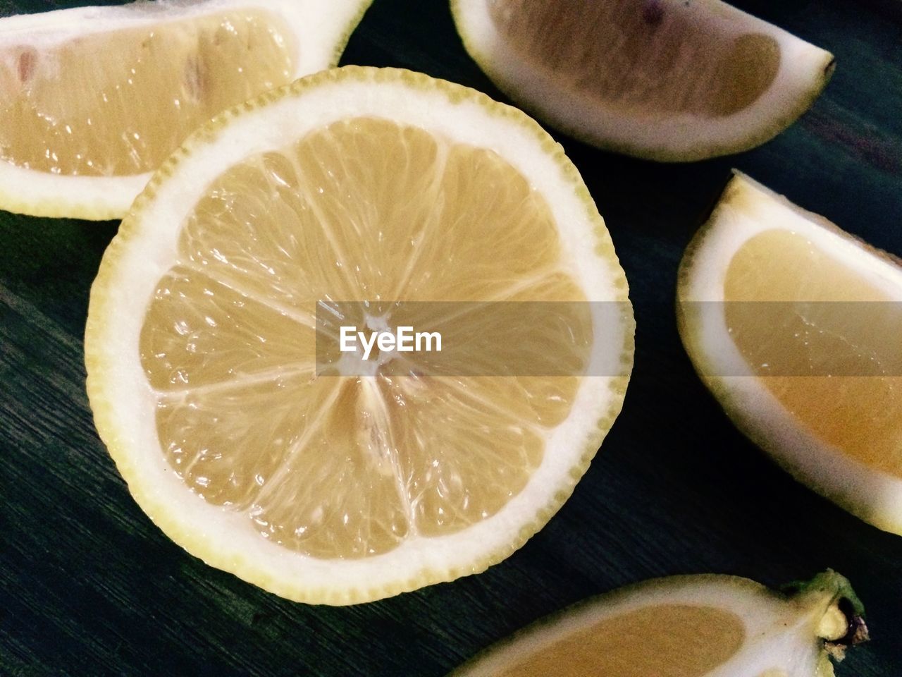 High angle view of lime slices on table