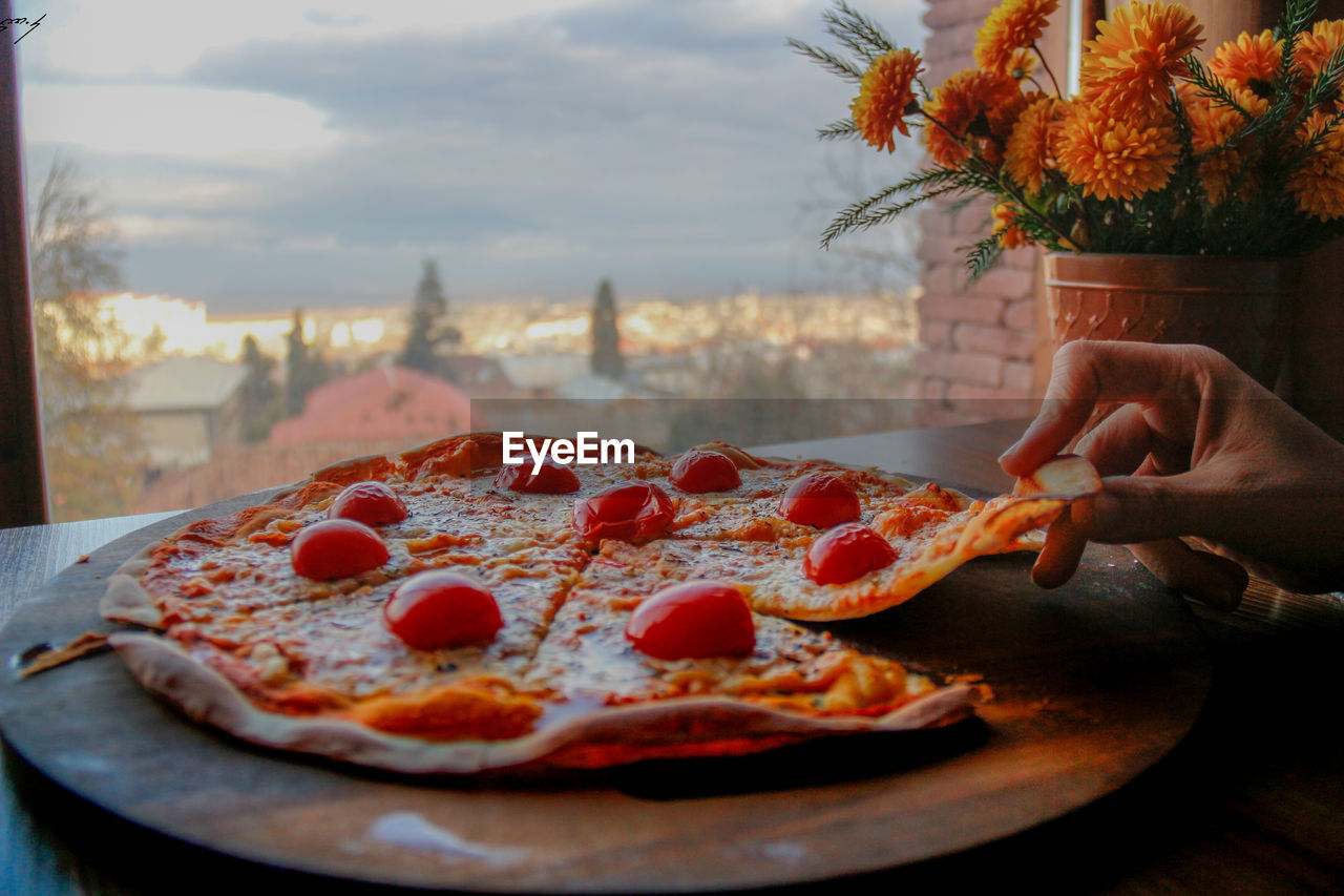 Close-up of pizza on table