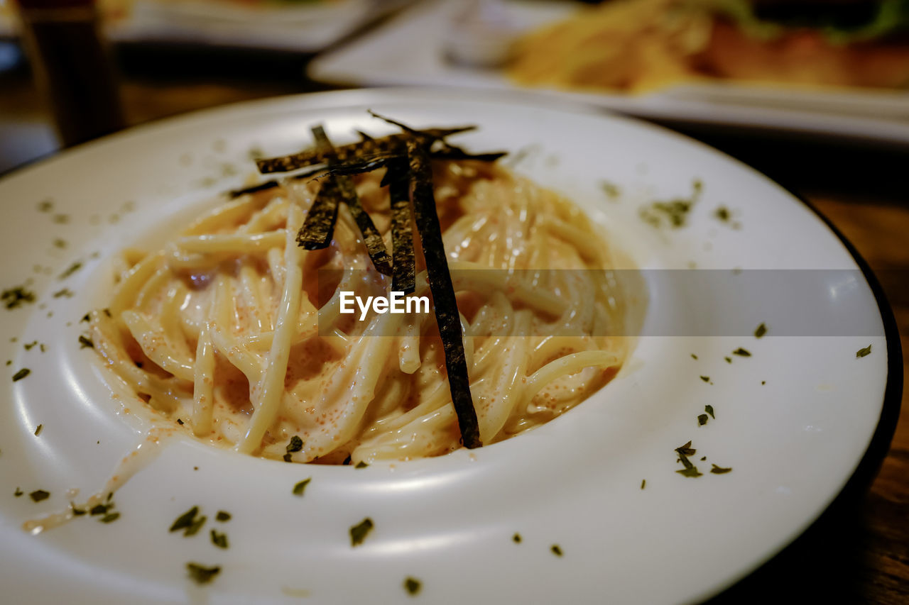 High angle view of meal served in plate