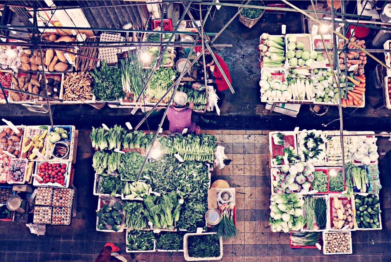 High angle view of vegetable market
