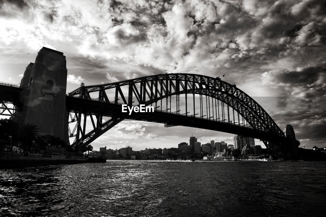 Low angle view of sydney harbor bridge against cloudy sky