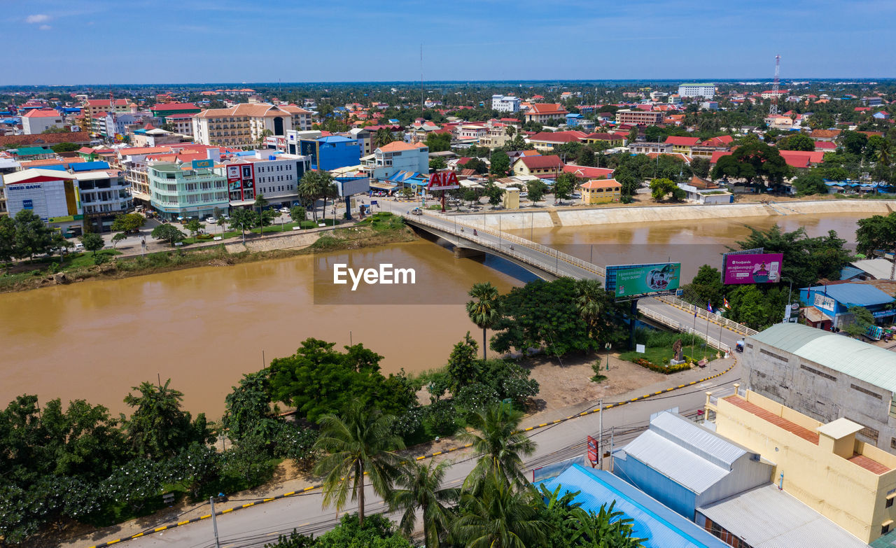 High angle view of townscape against sky