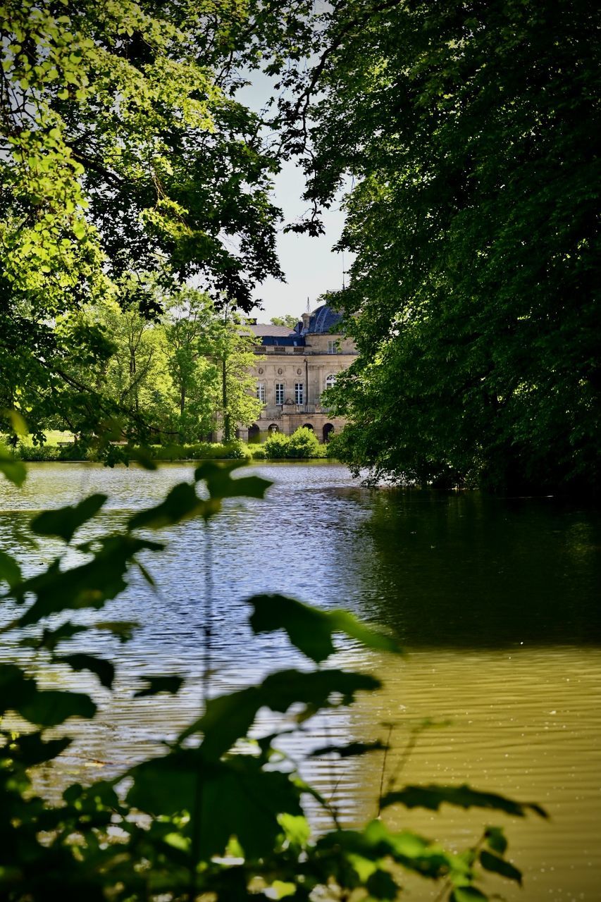 water, nature, plant, leaf, reflection, tree, green, flower, river, architecture, autumn, built structure, building exterior, body of water, sunlight, no people, pond, growth, day, garden, beauty in nature, outdoors, waterway, travel destinations, building, tranquility, city, stream, plant part, waterfront, sky, woodland