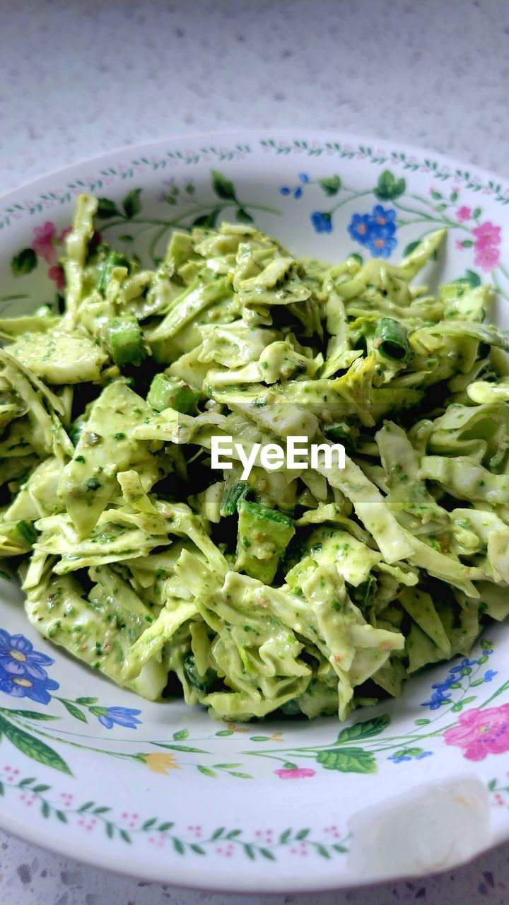 Close-up of green goddess salad in plate