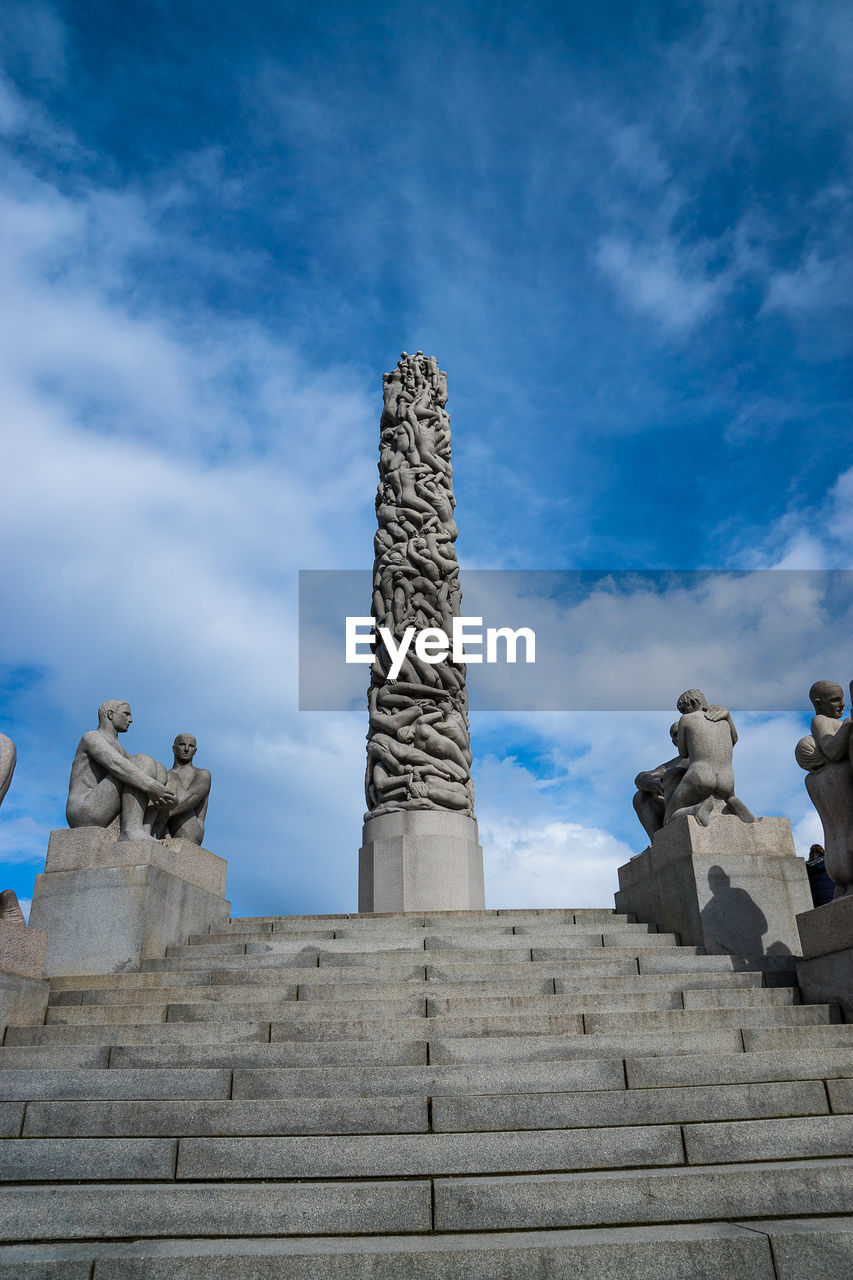 Low angle view of statues at the vigeland park