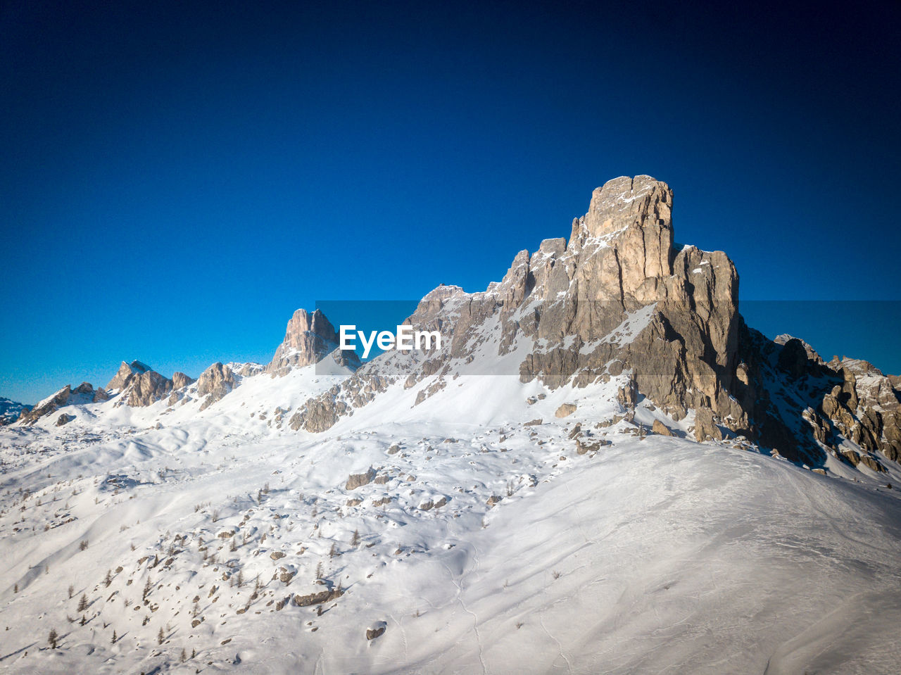 Picture of ra gusela -passo giau- over a blue sky, near cortina d'ampezzo, italy