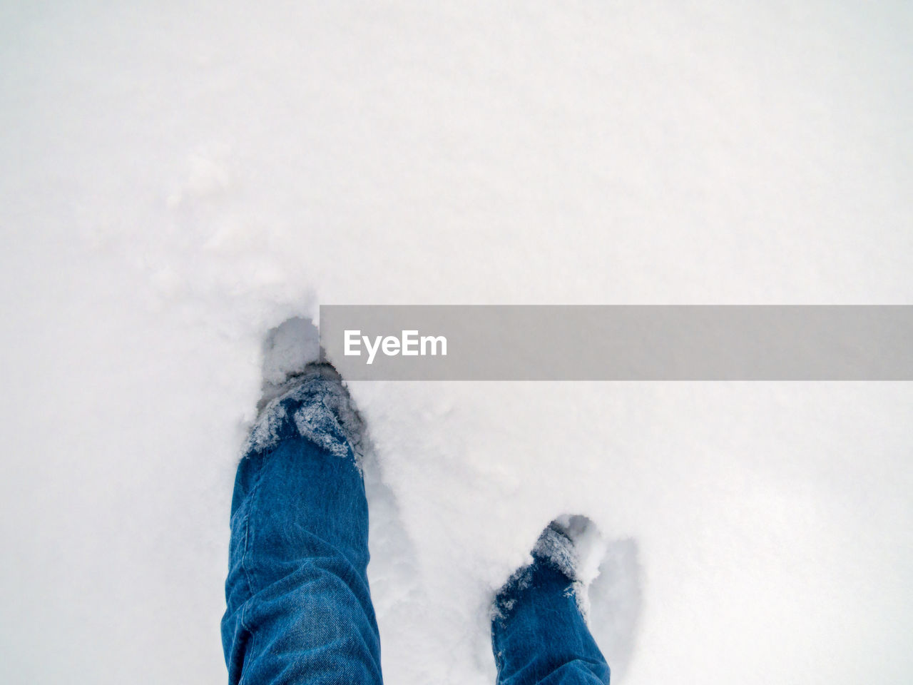 Low section of person standing on snow