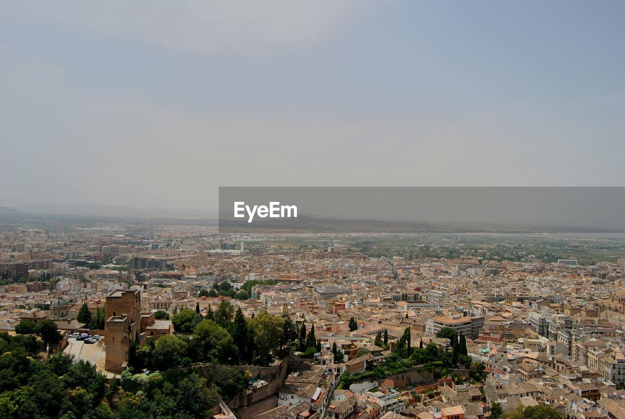 High angle view of cityscape against sky