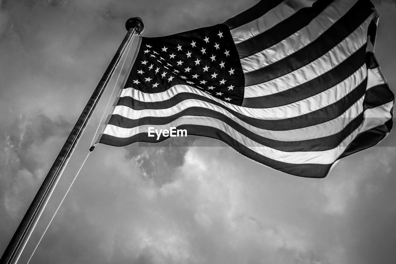 LOW ANGLE VIEW OF FLAGS AGAINST THE SKY