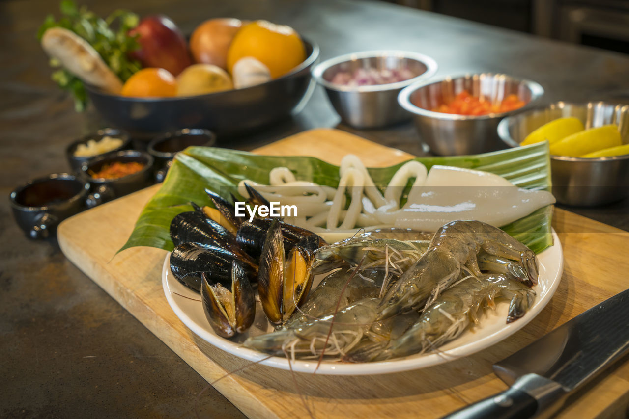 High angle view of food on table in kitchen