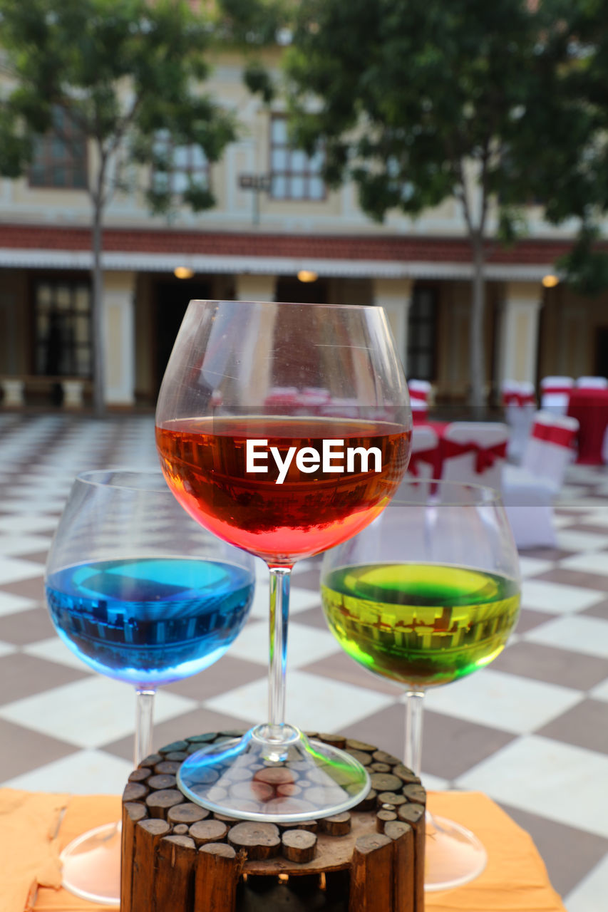 Close-up of wine in glass on table at restaurant