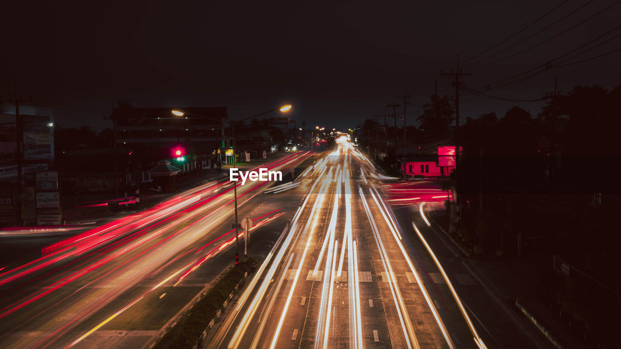 Light trails on road at night